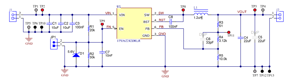 原理图 - Texas Instruments TPS562242EVM评估模块